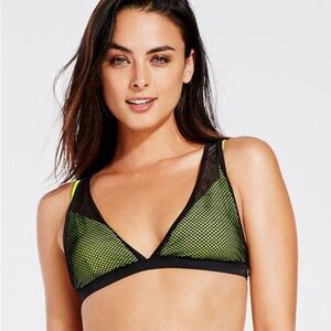 Fabletics Costa Bikini Top Womens Large‎ Neon Yellow Black Mesh Swim Beach NEW